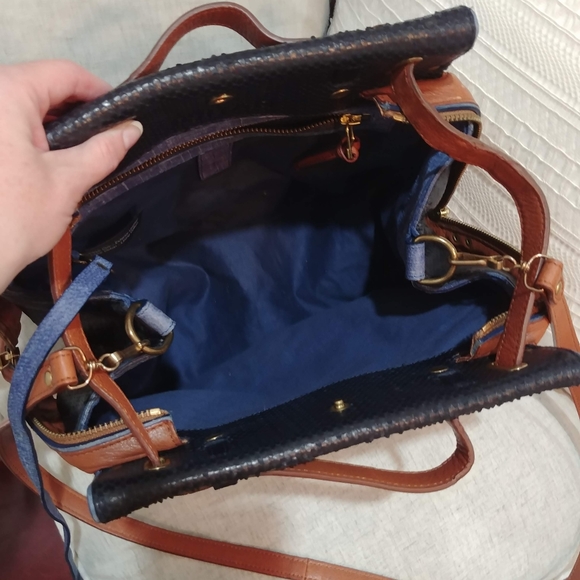 Jerome Dreyfuss "Johan" tricolor genuine python & leather crossbody satchel - Picture 4 of 16